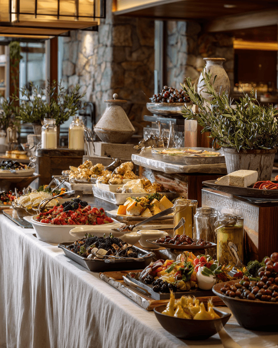 Buffet mit warmer und kalter Auswahl für Feiern und Events