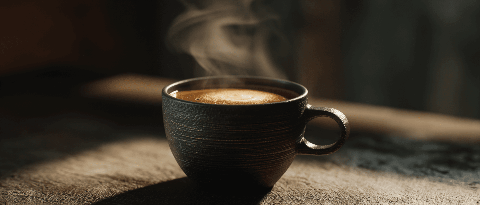 Espresso in einer kleinen Tasse, warme Tiefe und konzentrierte Kaffeestimmung.